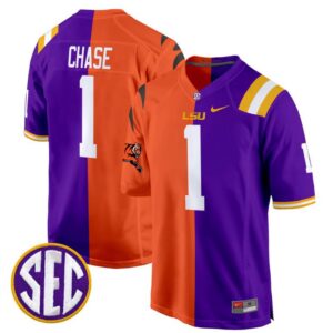 Ja'Marr Chase  #1 LSU Tiger Split Game College  All Stitched
