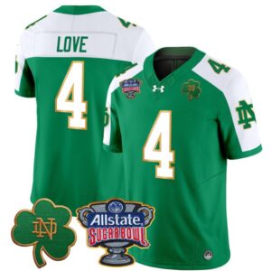 Jeremiyah Love  #4 Notre Dame 2024 Sugar Bowl Patch  Green Alternate