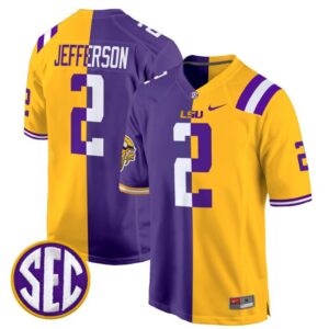 Justin Jefferson  #2 LSU Tiger Split Game College  All Stitched