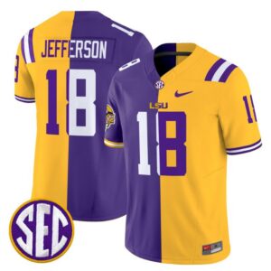 Justin Jefferson  #18 LSU Tiger Split Vapor  V2  All Stitched