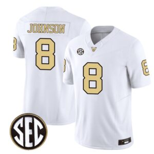 Nate Johnson  #8 Vanderbilt Commodores College  Stitched White