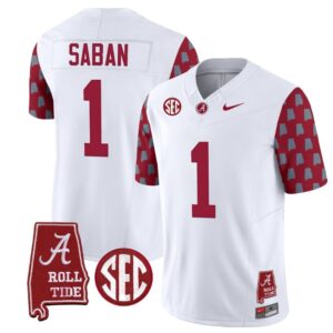 Nick Saban  #1 Alabama Crimson Tide Vapor College   Stitched Crimson Sleeves