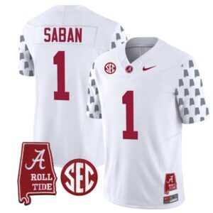 Nick Saban  #1 Alabama Crimson Tide Vapor College   Stitched White