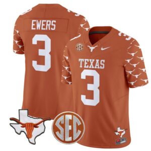 Quinn Ewers  #3 Texas Longhorns  Stitched Texas Orange