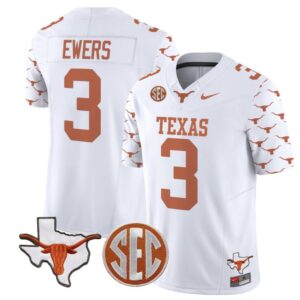 Quinn Ewers  #3 Texas Longhorns State Patch Vapor  College  Stitched White