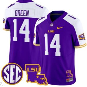 Trey'Dez Green  #14 LSU Tigers 2024 Vapor  College  Stitched Purple Alternate
