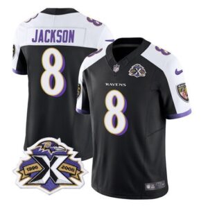 Baltimore Ravens Lamar Jackson Black White 2023 F.U.S.E With Patch Throwback Vapor Limited Sti