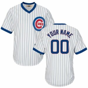Custom Chicago Cubs Cooperstown White Pinstripe V-Neck Home