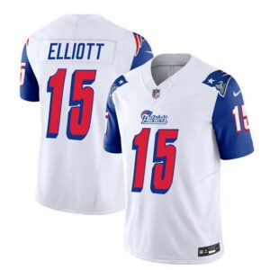 New England Patriots Ezekiel Elliott White Blue 2023 F.U.S.E. Vapor Limited Stitched