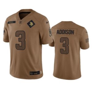 Minnesota Vikings Jordan Addison 2023 Brown Salute To Service Limited Stitched