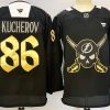Men's Tampa Bay Lightning #86 Nikita Kucherov 2024-25 Black Gasparilla Inspired Pirate-Themed Warmup Stitched Jersey