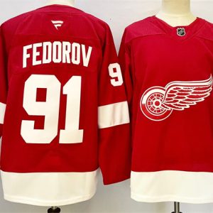 Men's Detroit Red Wings #91 Sergei Fedorov Red 2024-25 Home Stitched Jersey