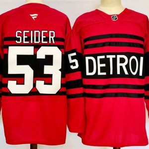 Men's Detroit Red Wings 53 Moritz Seider Red 2024-25 Reverse Retro Stitched Jersey