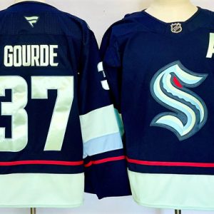 Men's Seattle Kraken #37 Yanni Gourde Navy 2024-25 Home With A Patch Stitched Hockey Jersey