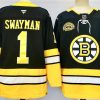 Men's Boston Bruins #1 Jeremy Swayman Black 100th Anniversary Stitched Hockey Jersey