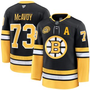 Men's Boston Bruins #73 Charlie McAvoy Black 100th Anniversary With Patch Stitched Hockey Jersey
