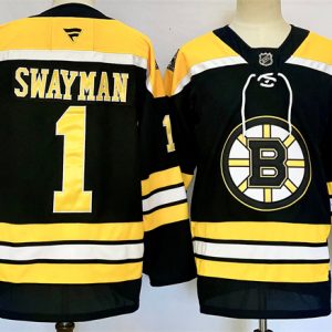 Men's Boston Bruins #1 Jeremy Swayman Black 2024-25 Home Stitched Hockey Jersey