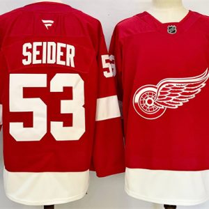 Men's Detroit Red Wings #53 Moritz Seider Red 2024-25 Home Stitched Jersey