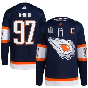 Men's Edmonton Oilers #97 Connor McDavid Navy 2024 Stanley Cup Final Patch Reverse Retro Stitched Jersey