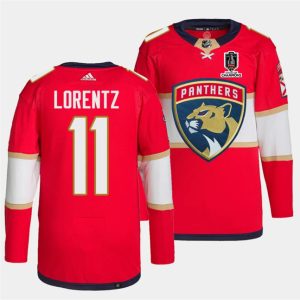Men's Florida Panthers #11 Steven Lorentz Red Home 2024 Stanley Cup Champions Stitched Jersey
