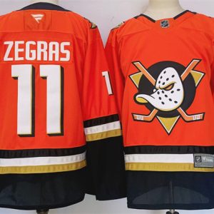 Men's Anaheim Ducks #11 Trevor Zegras Orange Black 2024-25 Stitched Jersey