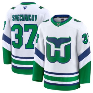 Men's Carolina Hurricanes #37 Andrei Svechnikov White 2024-25 Throwback Stitched Hockey Jersey