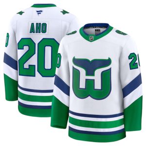 Men's Carolina Hurricanes #20 Sebastian Aho White 2024-25 Throwback Stitched Hockey Jersey
