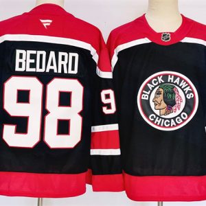 Men's Chicago Blackhawks #98 Connor Bedard Black 2024-25 Stitched Hockey Jersey