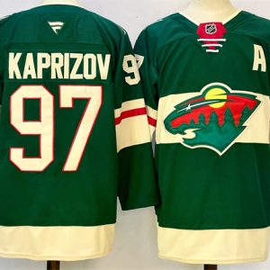 Men's Minnesota Wild #97 Kirill Kaprizov Green 2024-25 With Patch Home Stitched Hockey Jersey