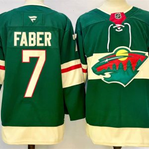 Men's Minnesota Wild #7 Brock Faber Green 2024-25 Home Stitched Hockey Jersey