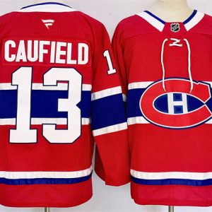 Men's Montreal Canadiens #13 Cole Caufield Red 2024-25 Stitched Jersey