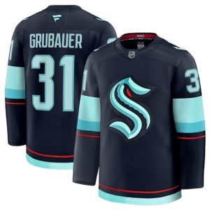 Men's Seattle Kraken #31 Philipp Grubauer Navy 2024-25 Home Stitched Hockey Jersey