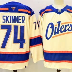 Men's Edmonton Oilers #74 Stuart Skinner Light Beige 2025 Alternate Stitched Hockey Jersey