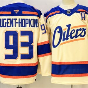 Men's Edmonton Oilers #93 Ryan Nugent-Hopkins Light Beige 2025 Alternate With A Patch Stitched Hockey Jersey