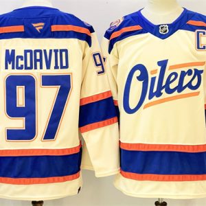 Men's Edmonton Oilers #97 Connor McDavid Light Beige 2025 Alternate With C Patch Stitched Hockey Jersey