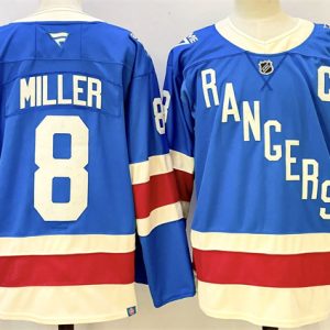 Men's New York Rangers #8 JT Miller Blue 2025 With C Patch Stitched Hockey Jersey