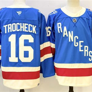 Men's New York Rangers #16 Vincent Trocheck Blue 2025 Stitched Hockey Jersey