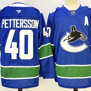 Men's Vancouver Canucks #40 Elias Pettersson Royal 2024-25 With A Patch Home Stitched Hockey Jersey