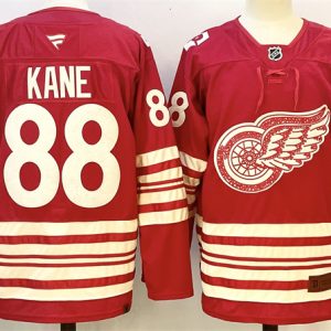 Men's Detroit Red Wings #88 Patrick Kane Red 2025-26 Centennial Premium Stitched Hockey Jersey