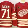 Men's Detroit Red Wings #71 Dylan Larkin Red 2025-26 With C Patch Centennial Premium Stitched Hockey Jersey