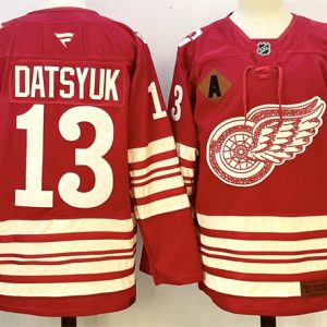Men's Detroit Red Wings #13 Pavel Datsyuk Red 2025-26 With A Patch Centennial Premium Stitched Hockey Jersey