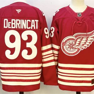 Men's Detroit Red Wings #93 Alex DeBrincat Red 2025-26 Centennial Premium Stitched Hockey Jersey