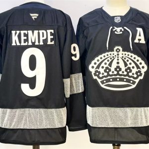 Men's Los Angeles Kings #9 Adrian Kempe Black With A Patch Alternate Stitched Hockey Jersey