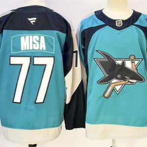 Men's San Jose Sharks #77 Michael Misa Teal 2025 Alternate Stitched Hockey Jersey
