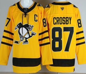 Men's Pittsburgh Penguins #87 Sidney Crosby Yellow Alternate Authentic Jersey