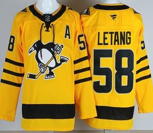 Men's Pittsburgh Penguins #58 Kris Letang Yellow Alternate Authentic Jersey