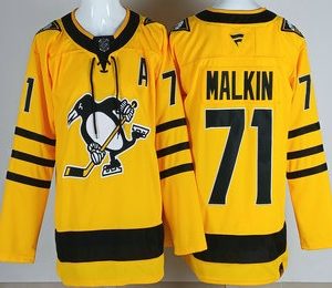 Men's Pittsburgh Penguins #71 Evgeni Malkin Yellow Alternate Authentic Jersey