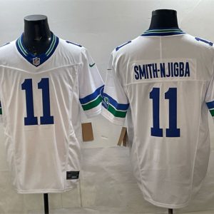 Men's Seattle Seahawks #11 Jaxon Smith-Njigba White F.U.S.E. Vapor Throwback Limited Stitched Football Jersey
