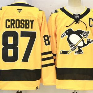 Men's Pittsburgh Penguins #87 Sidney Crosby Gold 2025-26 With C Patch Alternate Stitched Hockey Jersey