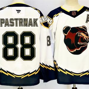 Men's Boston Bruins #88 David Pastrnak White 2024-25 With A Patch Reverse Retro Home Stitched Hockey Jersey